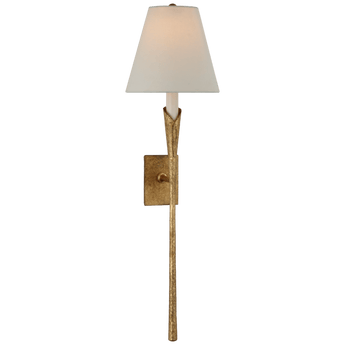 Aiden Large Tail Sconce in Gilded Iron with Linen Shade