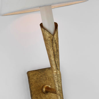 Aiden Large Tail Sconce in Gilded Iron with Linen Shade