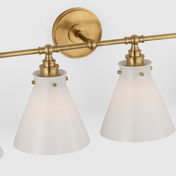 Parkington 32" Four Light Bath Bar in Antique-Burnished Brass with White Glass