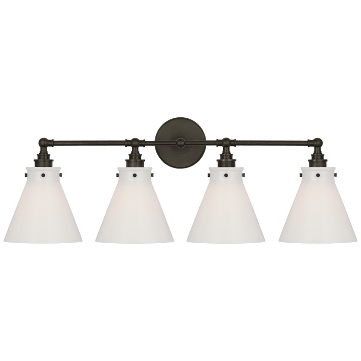 Parkington 32" Four Light Bath Bar in Bronze with White Glass