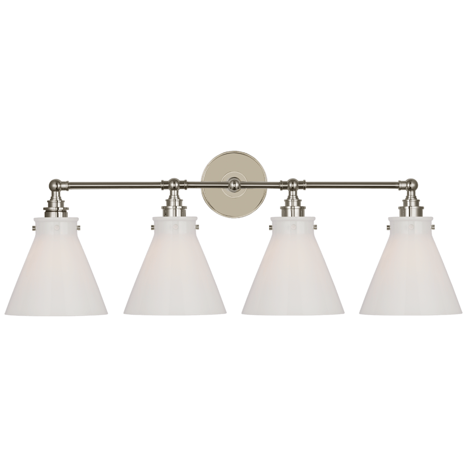 Parkington 32" Four Light Bath Bar in Polished Nickel with White Glass