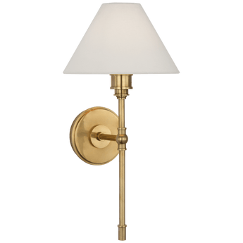 Parkington Large Tail Sconce in Antique-Burnished Brass with Linen Shade