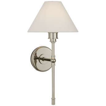 Parkington Large Tail Sconce in Polished Nickel with Linen Shade