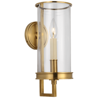 Glendon Small Hurricane Sconce in Antique-Burnished Brass with Clear Glass