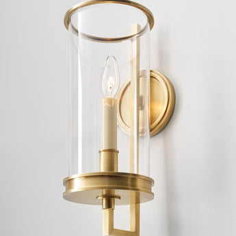 Glendon Small Hurricane Sconce in Antique-Burnished Brass with Clear Glass