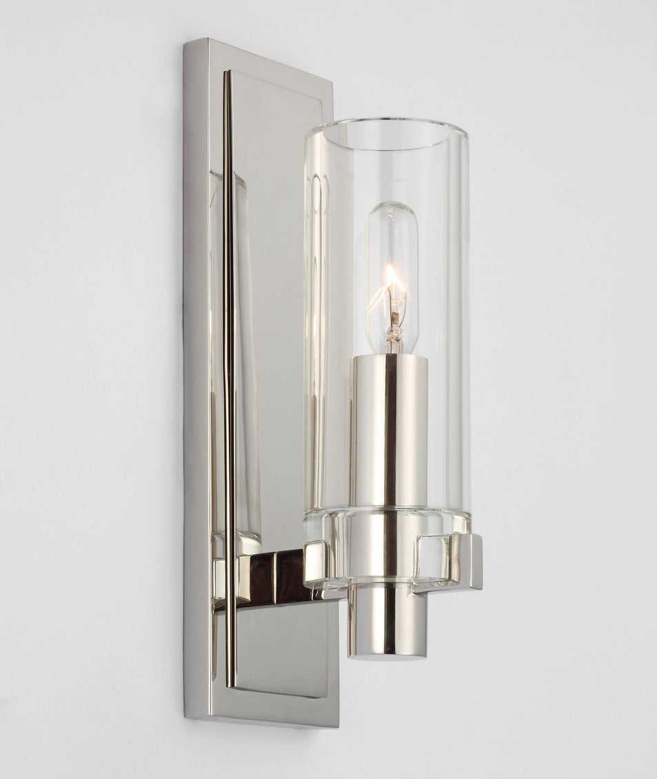 Sonnet Petite Single Sconce in Polished Nickel with Clear Glass