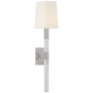 Reagan Medium Tail Sconce in Polished Nickel and Crystal with Linen Shade