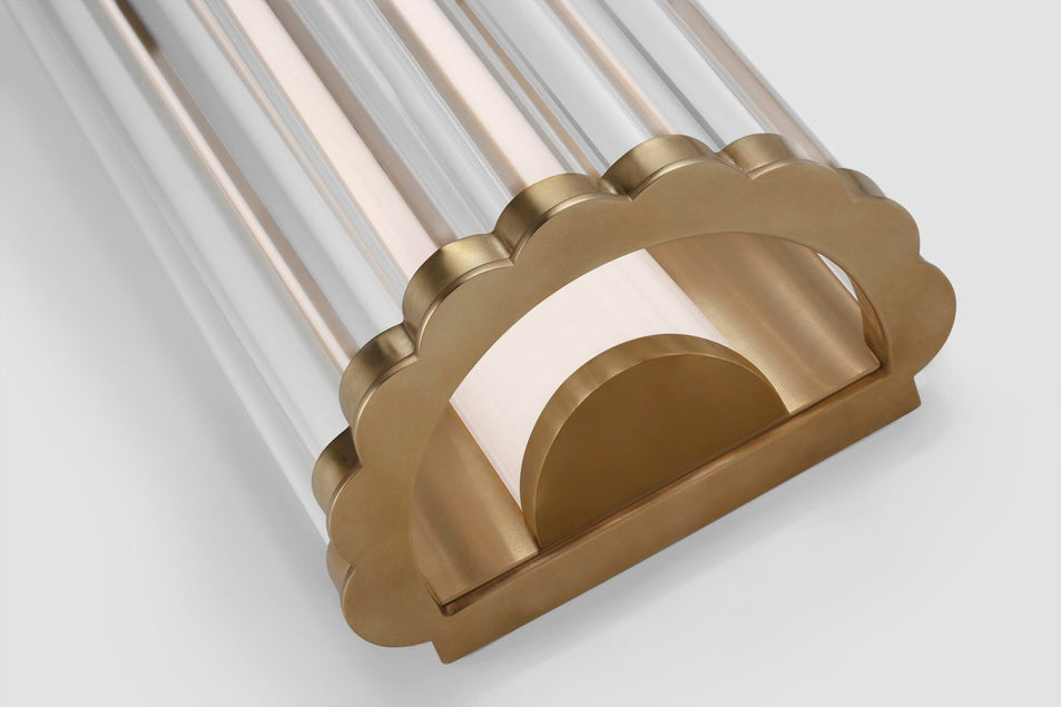 Kean 14" Sconce in Antique-Burnished Brass with Clear Glass Rods