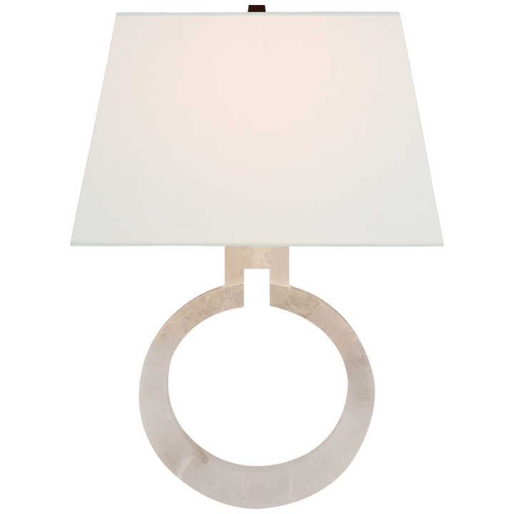 Ring Form Large Wall Sconce in Alabaster with Linen Shade