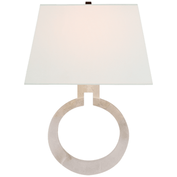 Ring Form Large Wall Sconce in Alabaster with Linen Shade