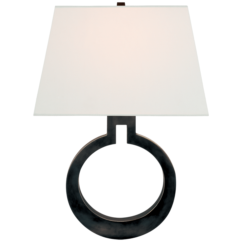 Ring Form Large Wall Sconce in Bronze with Linen Shade