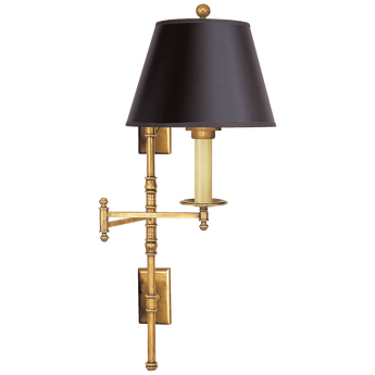 Dorchester Double Backplate Swing Arm in Antique-Burnished Brass with Black Paper Shade