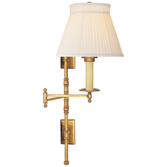 Dorchester Double Backplate Swing Arm in Antique-Burnished Brass with Silk Crown Shade