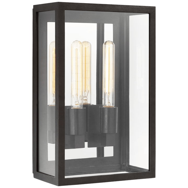 Fresno Medium 2-Light 3/4 Wall Lantern in Aged Iron with Clear Glass
