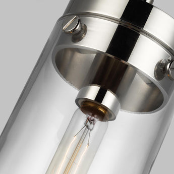 Garrett Medium Cylinder Pendant in Polished Nickel with Clear Glass