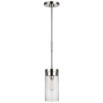 Garrett Medium Cylinder Pendant in Polished Nickel with Clear Glass