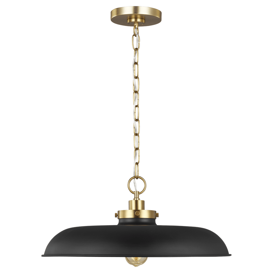 Wellfleet Medium Wide Pendant in Midnight Black and Burnished Brass with No Option