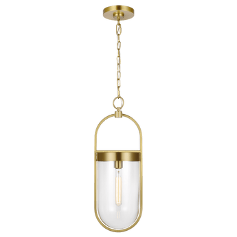 Blaine Small Pendant in Burnished Brass with Clear Glass