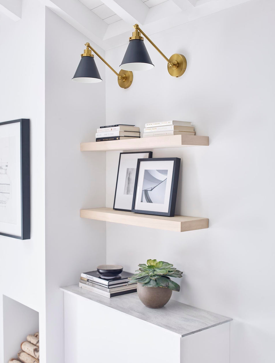 Wellfleet Single Arm Cone Task Sconce in Midnight Black and Burnished Brass with Matte Black