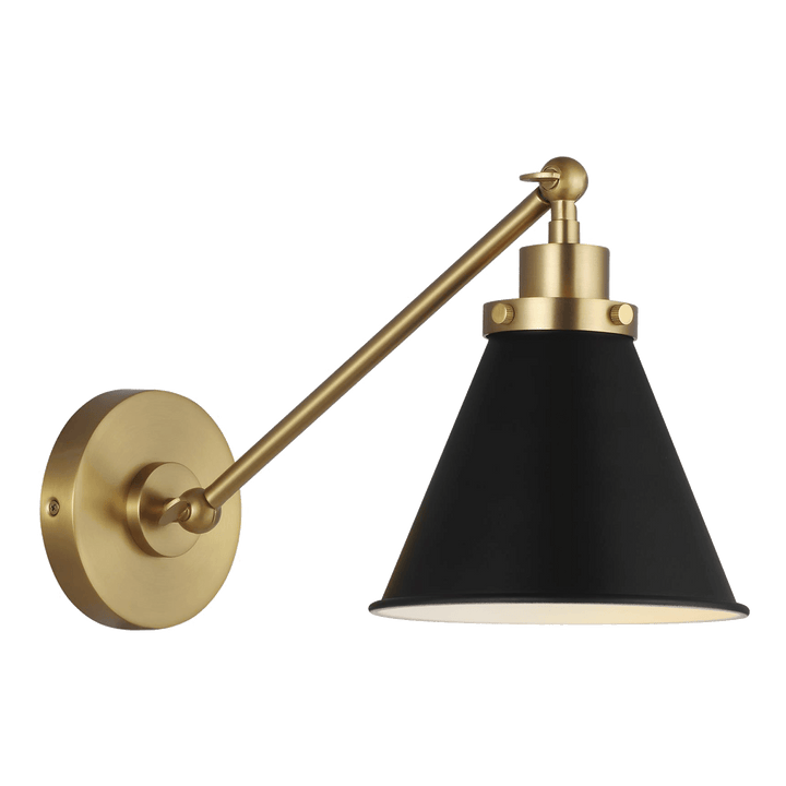 Wellfleet Single Arm Cone Task Sconce in Midnight Black and Burnished Brass with Matte Black