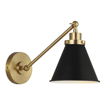 Wellfleet Single Arm Cone Task Sconce in Midnight Black and Burnished Brass with Matte Black