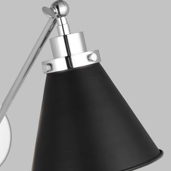 Wellfleet Single Arm Cone Task Sconce in Midnight Black and Polished Nickel with Matte Black