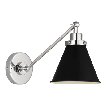 Wellfleet Single Arm Cone Task Sconce in Midnight Black and Polished Nickel with Matte Black