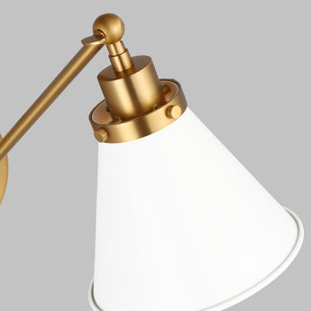 Wellfleet Single Arm Cone Task Sconce in Matte White and Burnished Brass with Matte White