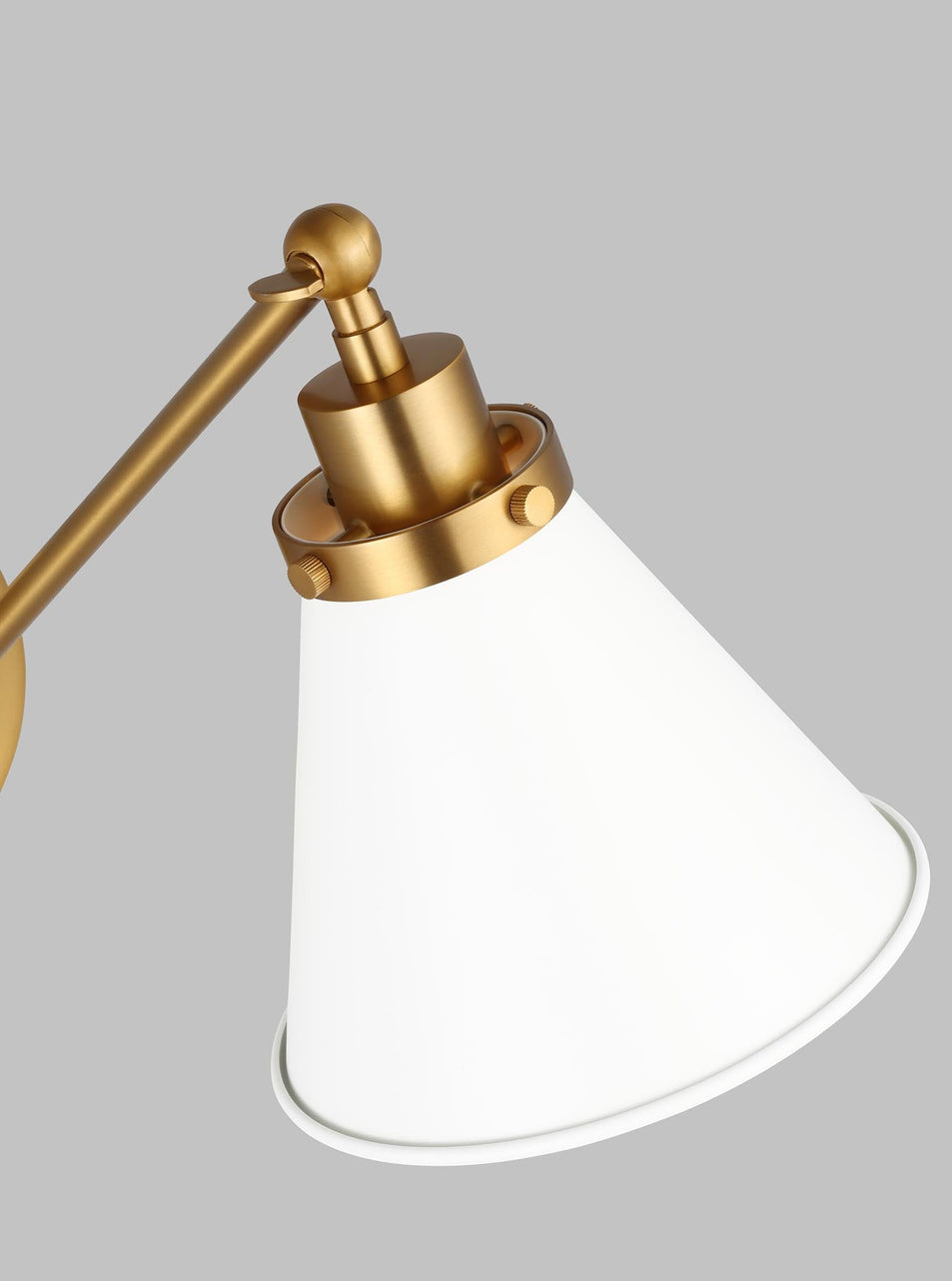Wellfleet Single Arm Cone Task Sconce in Matte White and Burnished Brass with Matte White