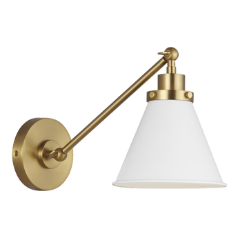 Wellfleet Single Arm Cone Task Sconce in Matte White and Burnished Brass with Matte White