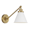 Wellfleet Single Arm Cone Task Sconce in Matte White and Burnished Brass with Matte White