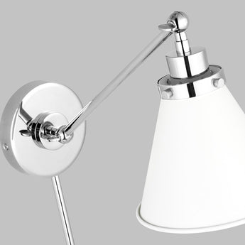 Wellfleet Single Arm Cone Task Sconce in Matte White and Polished Nickel with Matte White