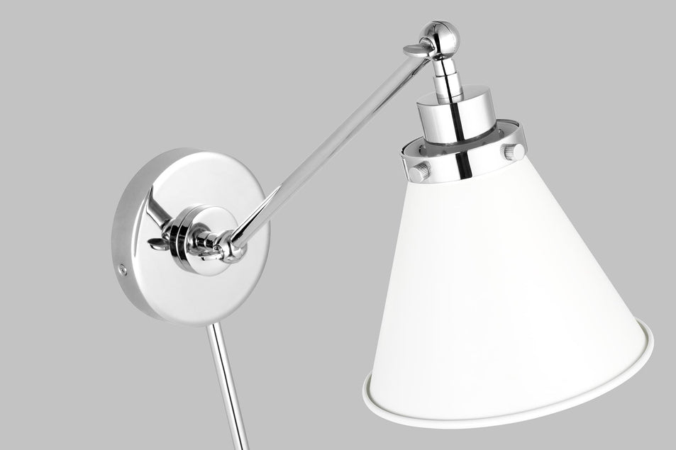 Wellfleet Single Arm Cone Task Sconce in Matte White and Polished Nickel with Matte White