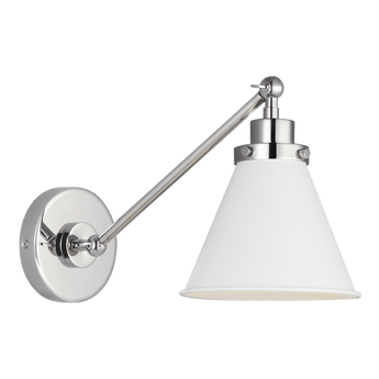 Wellfleet Single Arm Cone Task Sconce in Matte White and Polished Nickel with Matte White