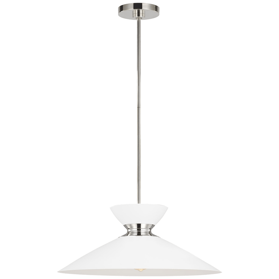 Heath Wide Pendant in Polished Nickel with Matte White