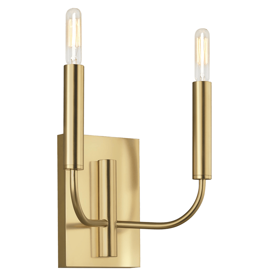 Brianna Double Sconce in Burnished Brass with Linen Shades