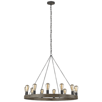 Avenir Medium Chandelier in Weathered Oak Wood and Antique Forged Iron