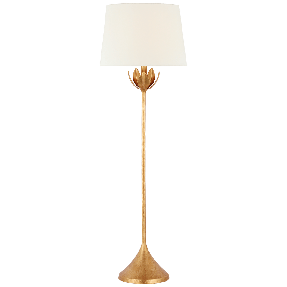 Alberto Large Floor Lamp in Antique Gold Leaf with Linen Shade