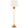 Alberto Large Floor Lamp in Antique Gold Leaf with Linen Shade