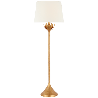 Alberto Large Floor Lamp in Antique Gold Leaf with Linen Shade