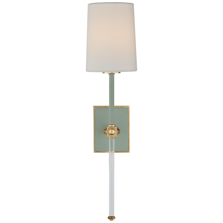 Lucia Medium Tail Sconce in Celadon and Crystal with Linen Shade