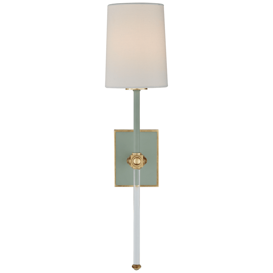 Lucia Medium Tail Sconce in Celadon and Crystal with Linen Shade