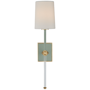 Lucia Medium Tail Sconce in Celadon and Crystal with Linen Shade