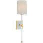 Lucia Medium Tail Sconce in Matte White and Crystal with Linen Shade