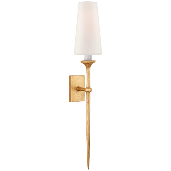 Iberia Single Sconce in Antique Gold Leaf with Linen Shade