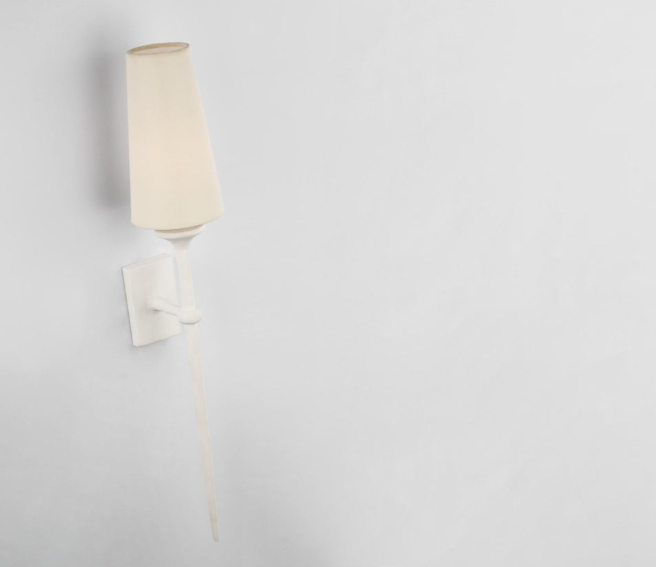 Iberia Single Sconce in Plaster White with Linen Shade