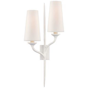 Iberia Double Right Sconce in Plaster White with Linen Shades