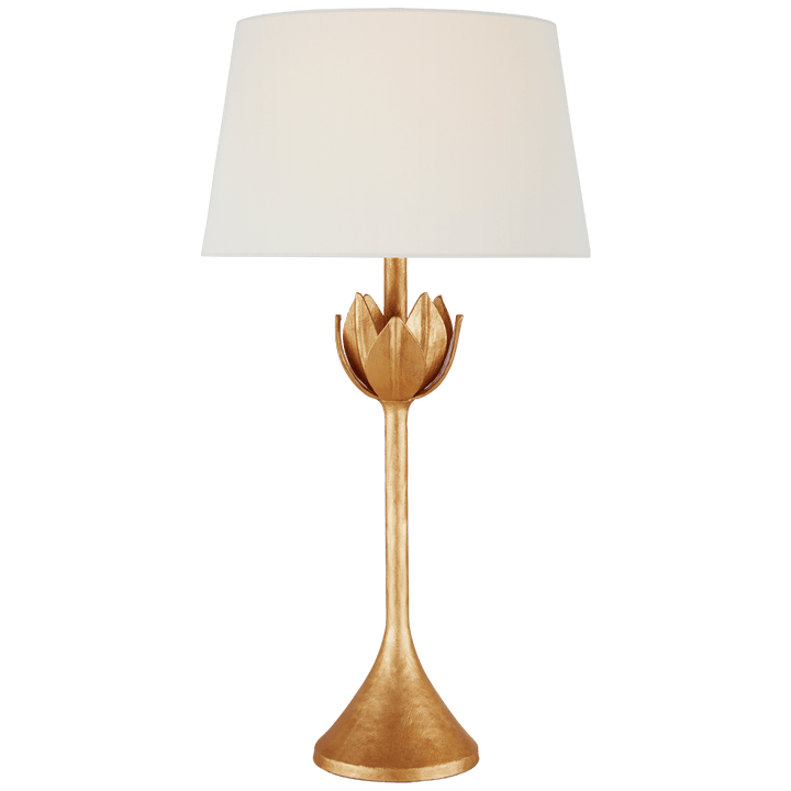 Alberto Large Table Lamp in Antique Gold Leaf with Linen Shade