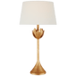 Alberto Large Table Lamp in Antique Gold Leaf with Linen Shade