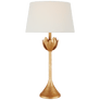 Alberto Large Table Lamp in Antique Gold Leaf with Linen Shade